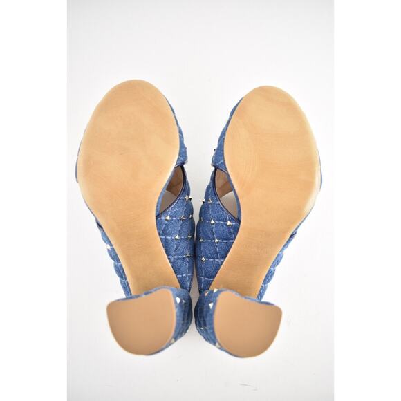 Valentino Rockstud Spike Denim Blue Mule Stud Backless Sandal Open Heel Pump 37 - Picture 12 of 12